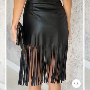 Fringe Mini Skirt; Faux Leather